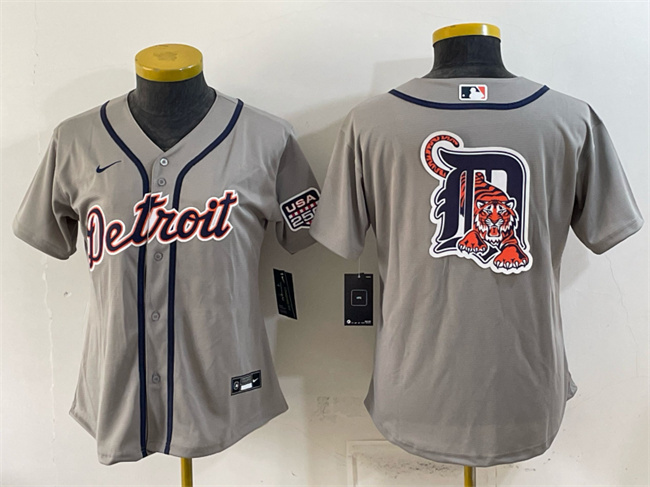Women's Grey Detroit Tigers Team Big Logo Cool Base Stitched Baseball Jersey(Run Small)